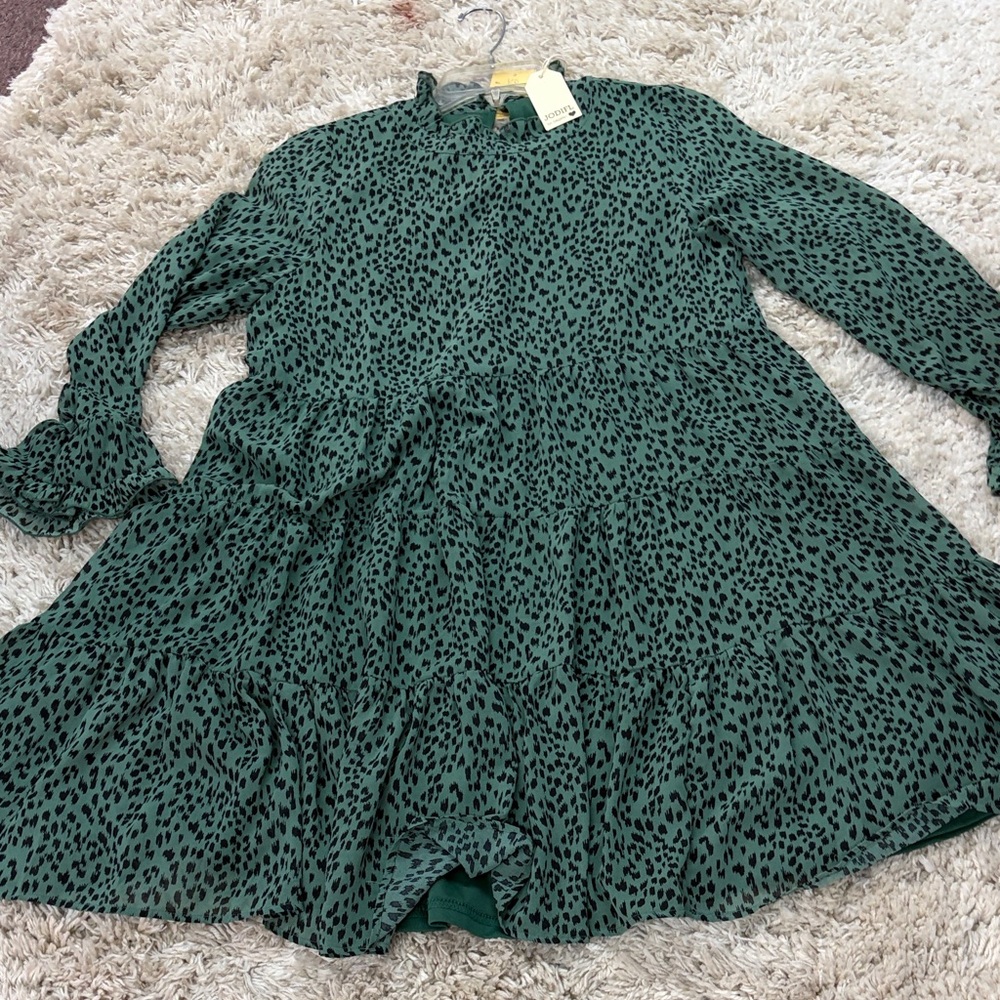 JODIFL Green Leopard-Print Tiered Dress
